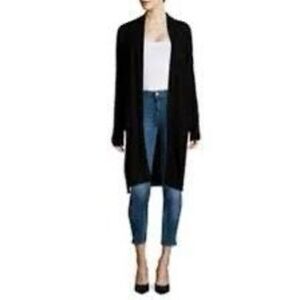360 Cashmere Mid-Length 100% Cashmere Open Front Cardigan Black Sweater Women XS